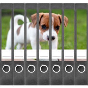 Etiketten für Ordner | Hunde Welpe | 7 Aufkleber für schmale Ordnerrücken | Selbstklebende Design Ordneretiketten Rückenschilder