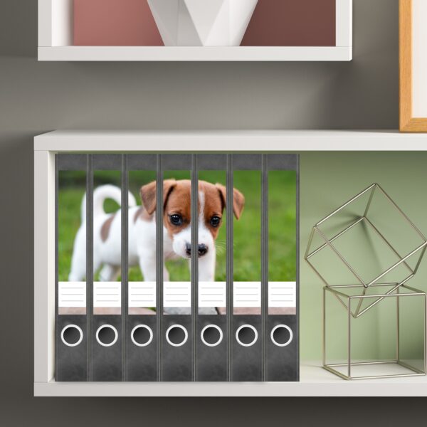Etiketten für Ordner | Hunde Welpe | 7 Aufkleber für schmale Ordnerrücken | Selbstklebende Design Ordneretiketten Rückenschilder