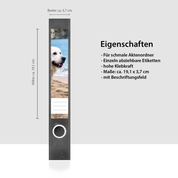 Etiketten für Ordner | Golden Retriever Hund | 7 Aufkleber für schmale Ordnerrücken | Selbstklebende Design Ordneretiketten Rückenschilder