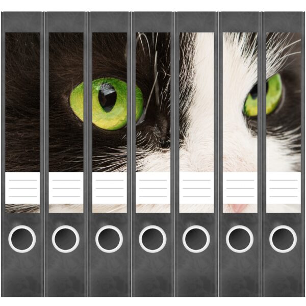 Etiketten für Ordner | Katze schwarz weiß | 7 Aufkleber für schmale Ordnerrücken | Selbstklebende Design Ordneretiketten Rückenschilder