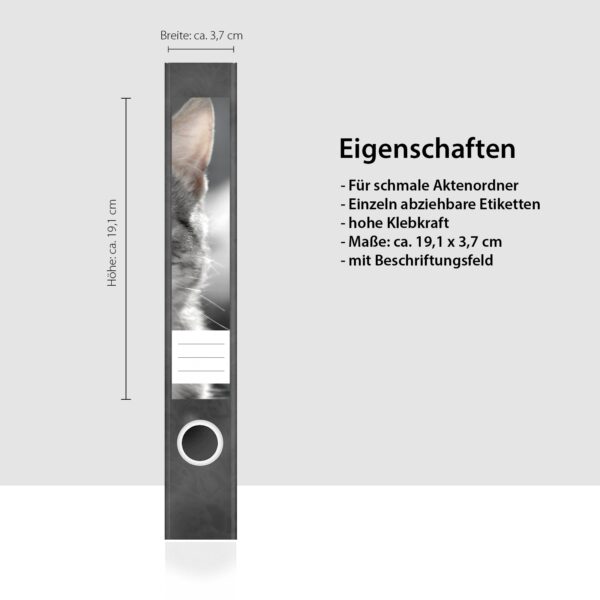 Etiketten für Ordner | gestreifte Katze grau | 7 Aufkleber für schmale Ordnerrücken | Selbstklebende Design Ordneretiketten Rückenschilder