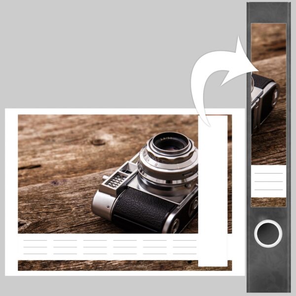 Etiketten für Ordner | alte Kamera Fotoapparat | 7 Aufkleber für schmale Ordnerrücken | Selbstklebende Design Ordneretiketten Rückenschilder