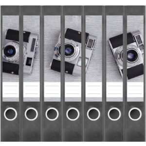 Etiketten für Ordner | Kameras Fotoapparate | 7 Aufkleber für schmale Ordnerrücken | Selbstklebende Design Ordneretiketten Rückenschilder