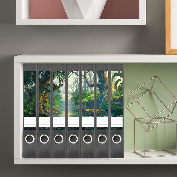 Etiketten für Ordner | Jungle Bäume Wald | 7 Aufkleber für schmale Ordnerrücken | Selbstklebende Design Ordneretiketten Rückenschilder