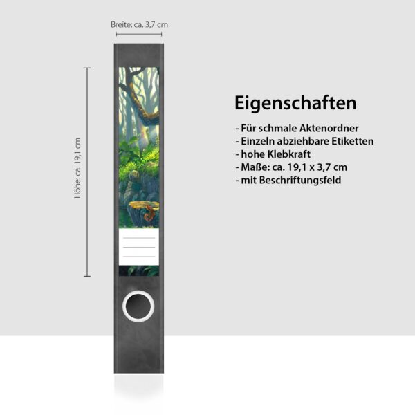 Etiketten für Ordner | Jungle Bäume Wald | 7 Aufkleber für schmale Ordnerrücken | Selbstklebende Design Ordneretiketten Rückenschilder