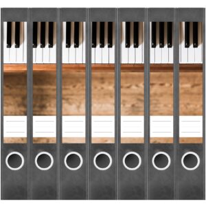 Etiketten für Ordner | Klavier Tasten Musik | 7 Aufkleber für schmale Ordnerrücken | Selbstklebende Design Ordneretiketten Rückenschilder