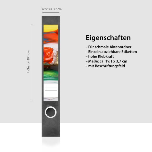 Etiketten für Ordner | Pinsel mit Farben | 7 Aufkleber für schmale Ordnerrücken | Selbstklebende Design Ordneretiketten Rückenschilder