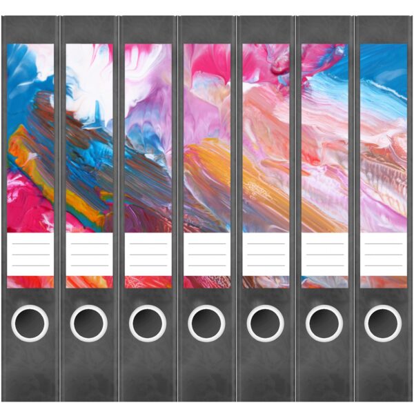 Etiketten für Ordner | Kunst Farben Modern | 7 Aufkleber für schmale Ordnerrücken | Selbstklebende Design Ordneretiketten Rückenschilder