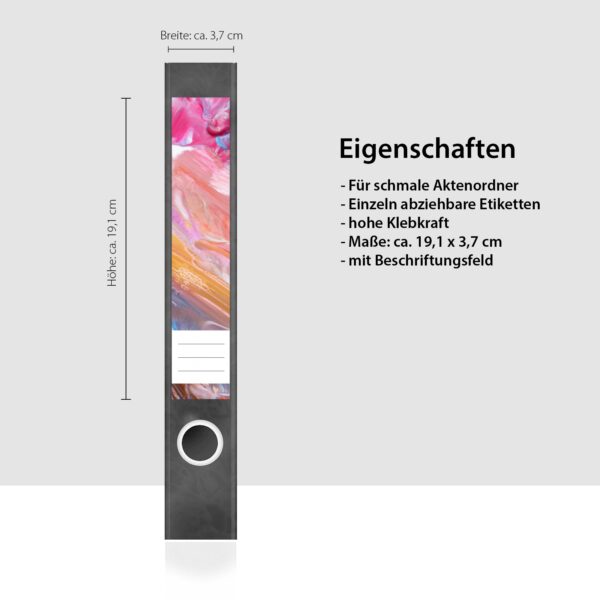 Etiketten für Ordner | Kunst Farben Modern | 7 Aufkleber für schmale Ordnerrücken | Selbstklebende Design Ordneretiketten Rückenschilder