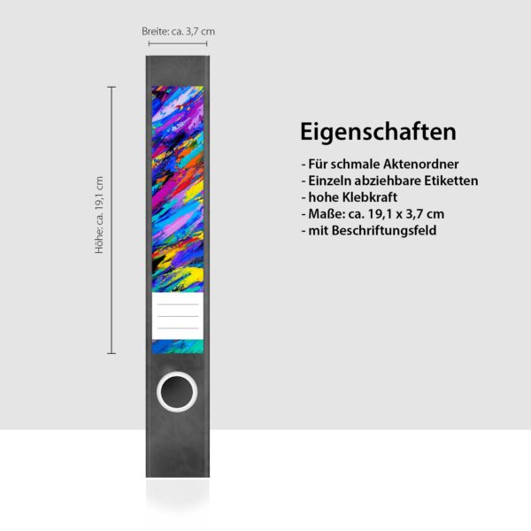 Etiketten für Ordner | Neon Kunst Malerei | 7 Aufkleber für schmale Ordnerrücken | Selbstklebende Design Ordneretiketten Rückenschilder