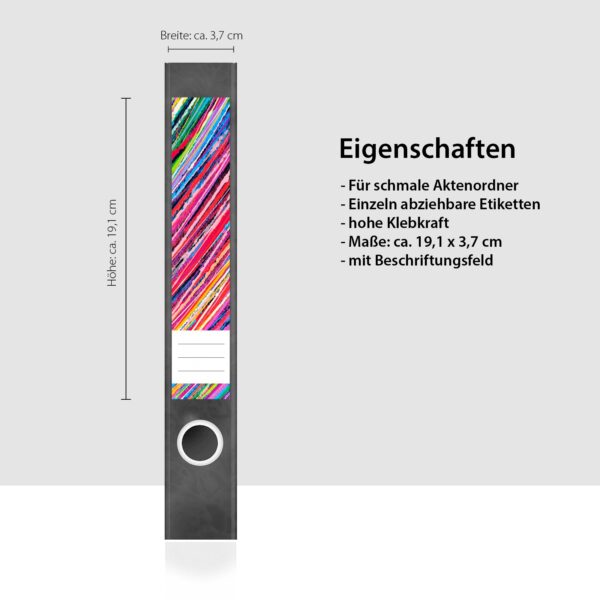 Etiketten für Ordner | Kunst Streifen | 7 Aufkleber für schmale Ordnerrücken | Selbstklebende Design Ordneretiketten Rückenschilder