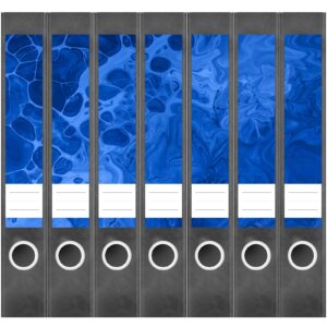 Etiketten für Ordner | Kunst Blau Modern | 7 Aufkleber für schmale Ordnerrücken | Selbstklebende Design Ordneretiketten Rückenschilder