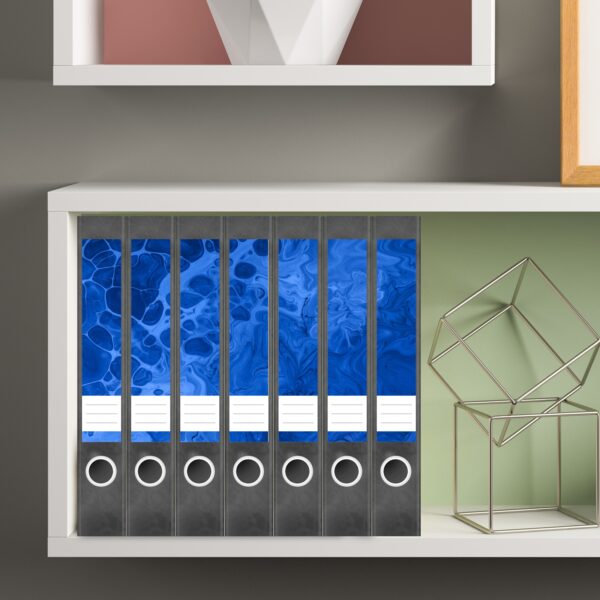 Etiketten für Ordner | Kunst Blau Modern | 7 Aufkleber für schmale Ordnerrücken | Selbstklebende Design Ordneretiketten Rückenschilder