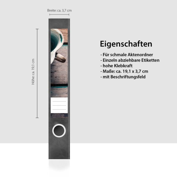 Etiketten für Ordner | Herztassen Tassen | 7 Aufkleber für schmale Ordnerrücken | Selbstklebende Design Ordneretiketten Rückenschilder