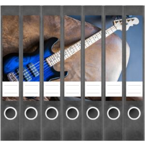 Etiketten für Ordner | Musik Gitarre Sound | 7 Aufkleber für schmale Ordnerrücken | Selbstklebende Design Ordneretiketten Rückenschilder