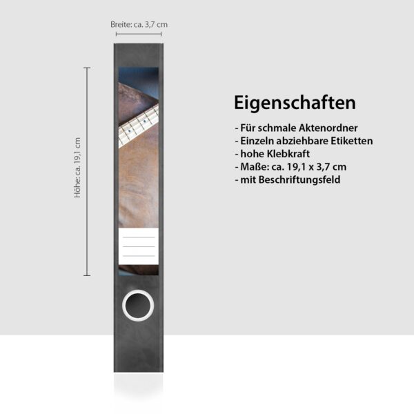 Etiketten für Ordner | Musik Gitarre Sound | 7 Aufkleber für schmale Ordnerrücken | Selbstklebende Design Ordneretiketten Rückenschilder