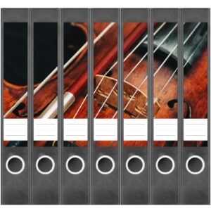 Etiketten für Ordner | Musik Geige Kunst | 7 Aufkleber für schmale Ordnerrücken | Selbstklebende Design Ordneretiketten Rückenschilder
