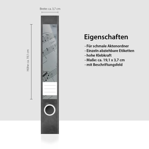 Etiketten für Ordner | Notenblätter Musik | 7 Aufkleber für schmale Ordnerrücken | Selbstklebende Design Ordneretiketten Rückenschilder