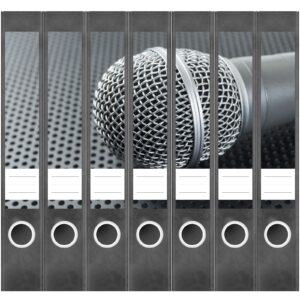 Etiketten für Ordner | Mikrofon Musik Kunst | 7 Aufkleber für schmale Ordnerrücken | Selbstklebende Design Ordneretiketten Rückenschilder