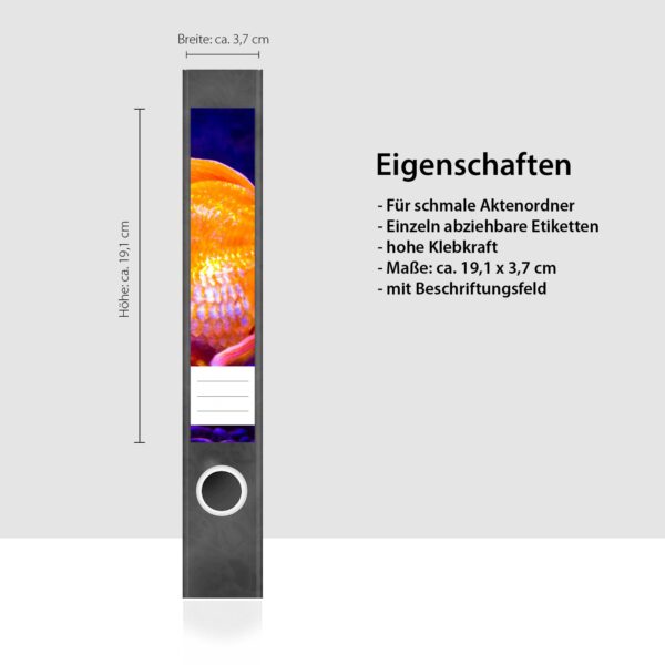 Etiketten für Ordner | Goldener Fisch Aquarium | 7 Aufkleber für schmale Ordnerrücken | Selbstklebende Design Ordneretiketten Rückenschilder