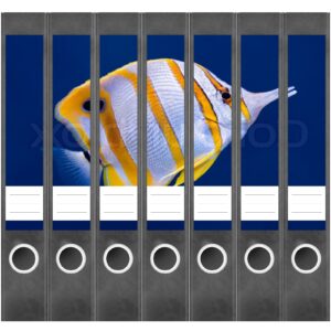 Etiketten für Ordner | Fisch Aquarium Meer | 7 Aufkleber für schmale Ordnerrücken | Selbstklebende Design Ordneretiketten Rückenschilder