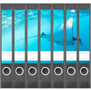 Etiketten für Ordner | Rochen Tauchen Meer | 7 Aufkleber für schmale Ordnerrücken | Selbstklebende Design Ordneretiketten Rückenschilder