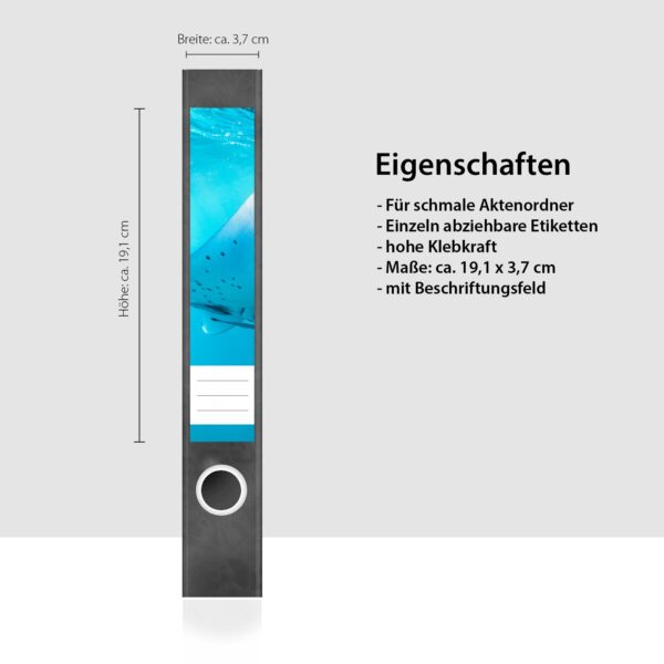 Etiketten für Ordner | Rochen Tauchen Meer | 7 Aufkleber für schmale Ordnerrücken | Selbstklebende Design Ordneretiketten Rückenschilder