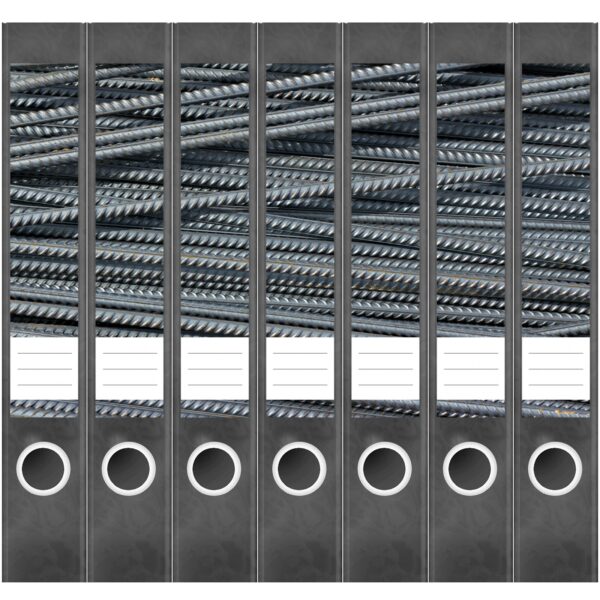 Etiketten für Ordner | Metall Eisenstangen | 7 Aufkleber für schmale Ordnerrücken | Selbstklebende Design Ordneretiketten Rückenschilder