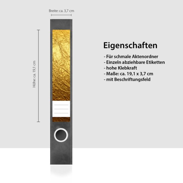 Etiketten für Ordner | Goldoptik Metall | 7 Aufkleber für schmale Ordnerrücken | Selbstklebende Design Ordneretiketten Rückenschilder