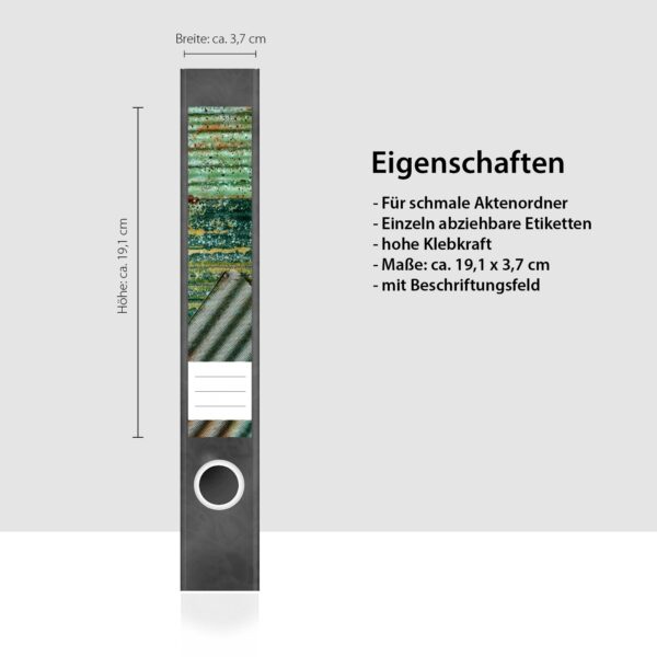 Etiketten für Ordner | Metall buntes Wellblech | 7 Aufkleber für schmale Ordnerrücken | Selbstklebende Design Ordneretiketten Rückenschilder