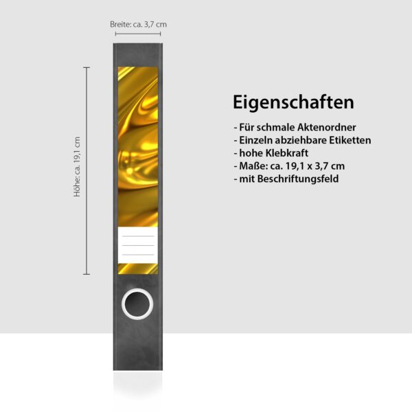 Etiketten für Ordner | Flüssiges Gold Optik | 7 Aufkleber für schmale Ordnerrücken | Selbstklebende Design Ordneretiketten Rückenschilder