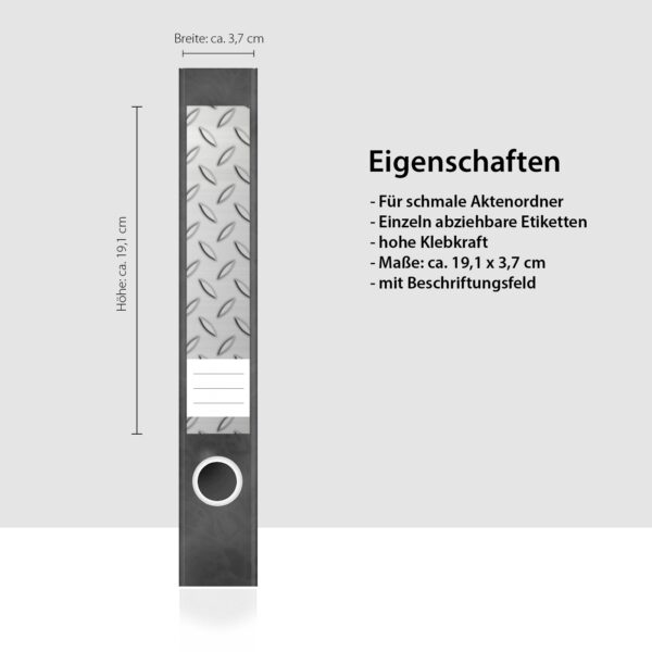 Etiketten für Ordner | Metallplatte Eisen | 7 Aufkleber für schmale Ordnerrücken | Selbstklebende Design Ordneretiketten Rückenschilder