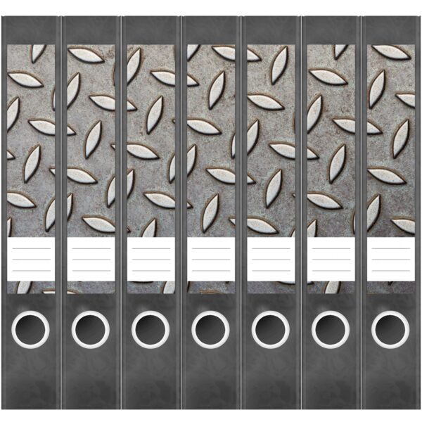Etiketten für Ordner | Metallplatte 2 | 7 Aufkleber für schmale Ordnerrücken | Selbstklebende Design Ordneretiketten Rückenschilder