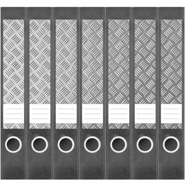 Etiketten für Ordner | Metallplatte 3 | 7 Aufkleber für schmale Ordnerrücken | Selbstklebende Design Ordneretiketten Rückenschilder