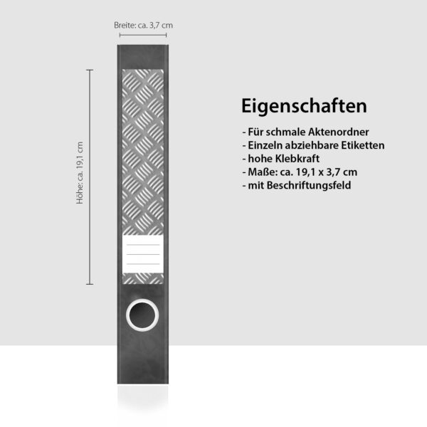 Etiketten für Ordner | Metallplatte 3 | 7 Aufkleber für schmale Ordnerrücken | Selbstklebende Design Ordneretiketten Rückenschilder