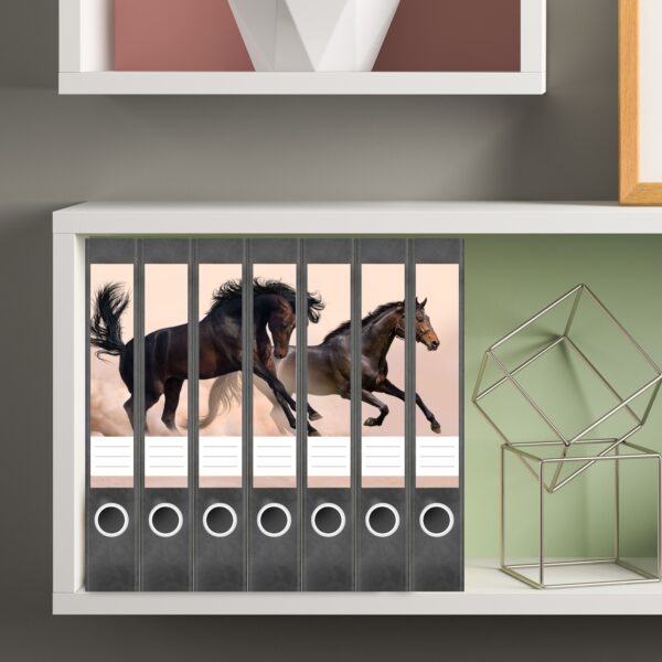 Etiketten für Ordner | Zwei Pferde | 7 Aufkleber für schmale Ordnerrücken | Selbstklebende Design Ordneretiketten Rückenschilder