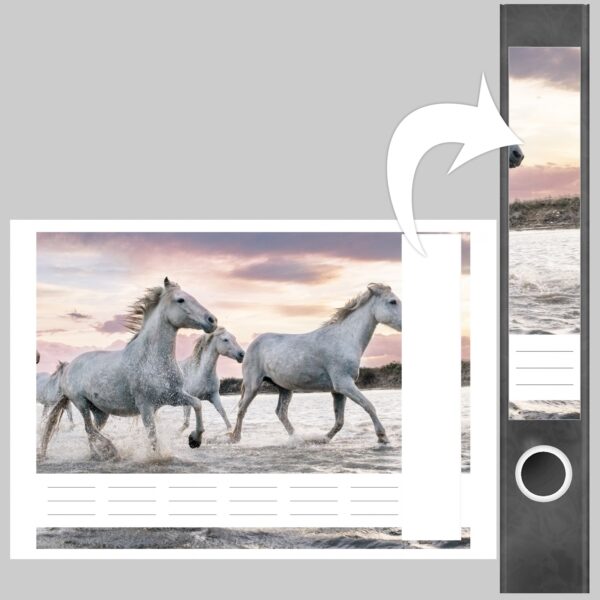 Etiketten für Ordner | Pferde im Wasser | 7 Aufkleber für schmale Ordnerrücken | Selbstklebende Design Ordneretiketten Rückenschilder
