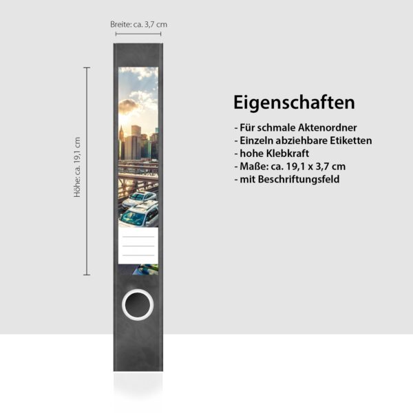 Etiketten für Ordner | New York | 7 Aufkleber für schmale Ordnerrücken | Selbstklebende Design Ordneretiketten Rückenschilder