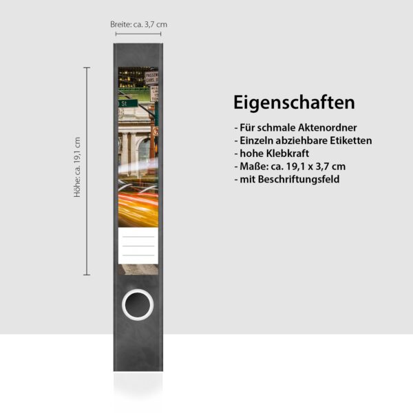 Etiketten für Ordner | Stadt bei Nacht | 7 Aufkleber für schmale Ordnerrücken | Selbstklebende Design Ordneretiketten Rückenschilder