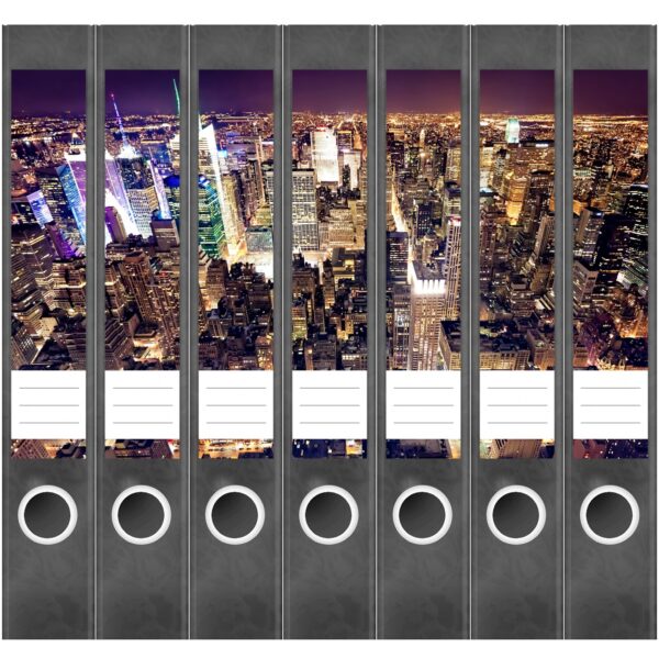 Etiketten für Ordner | Stadt Skyline New York | 7 Aufkleber für schmale Ordnerrücken | Selbstklebende Design Ordneretiketten Rückenschilder
