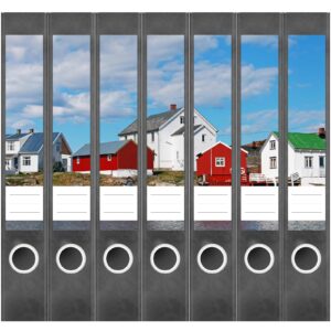 Etiketten für Ordner | Skandinavien Dorf | 7 Aufkleber für schmale Ordnerrücken | Selbstklebende Design Ordneretiketten Rückenschilder