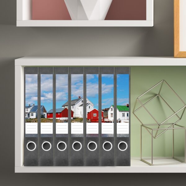 Etiketten für Ordner | Skandinavien Dorf | 7 Aufkleber für schmale Ordnerrücken | Selbstklebende Design Ordneretiketten Rückenschilder