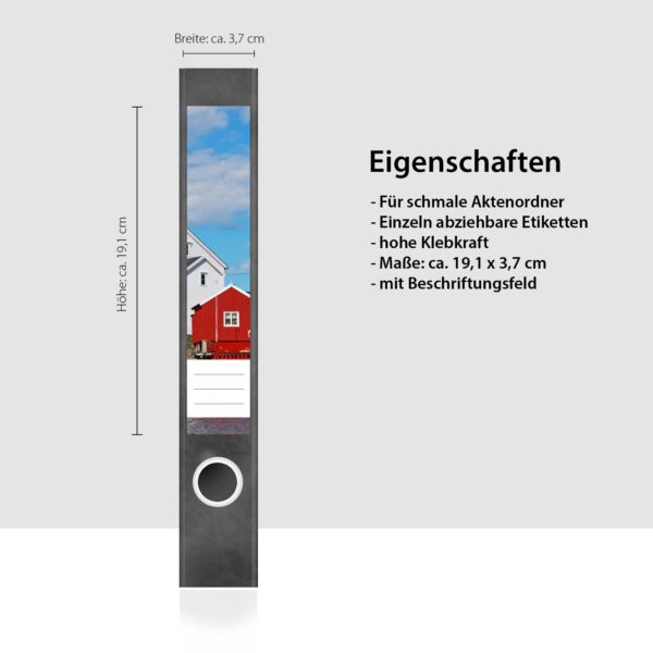 Etiketten für Ordner | Skandinavien Dorf | 7 Aufkleber für schmale Ordnerrücken | Selbstklebende Design Ordneretiketten Rückenschilder