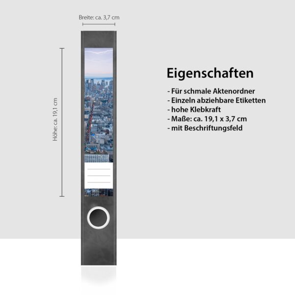 Etiketten für Ordner | Skyline mit Fluss | 7 Aufkleber für schmale Ordnerrücken | Selbstklebende Design Ordneretiketten Rückenschilder