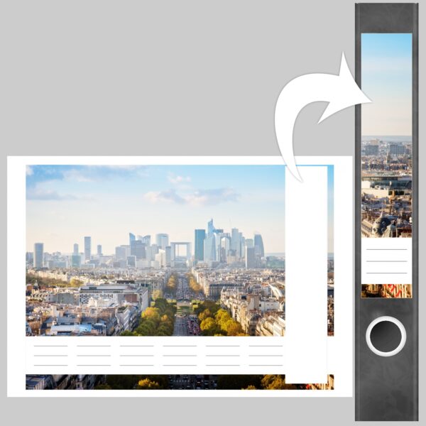 Etiketten für Ordner | Skyline mit Hochhäusern | 7 Aufkleber für schmale Ordnerrücken | Selbstklebende Design Ordneretiketten Rückenschilder