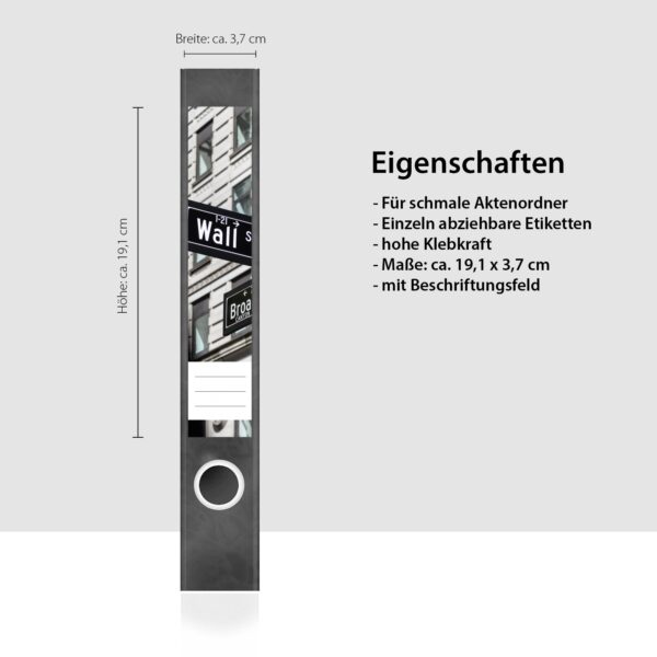 Etiketten für Ordner | Wallstreet | 7 Aufkleber für schmale Ordnerrücken | Selbstklebende Design Ordneretiketten Rückenschilder