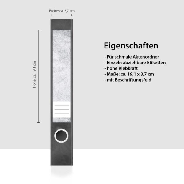 Etiketten für Ordner | Graue Wand | 7 Aufkleber für schmale Ordnerrücken | Selbstklebende Design Ordneretiketten Rückenschilder