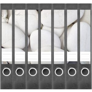 Etiketten für Ordner | Weisse Steine | 7 Aufkleber für schmale Ordnerrücken | Selbstklebende Design Ordneretiketten Rückenschilder
