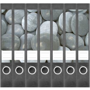 Etiketten für Ordner | Graue Steine | 7 Aufkleber für schmale Ordnerrücken | Selbstklebende Design Ordneretiketten Rückenschilder
