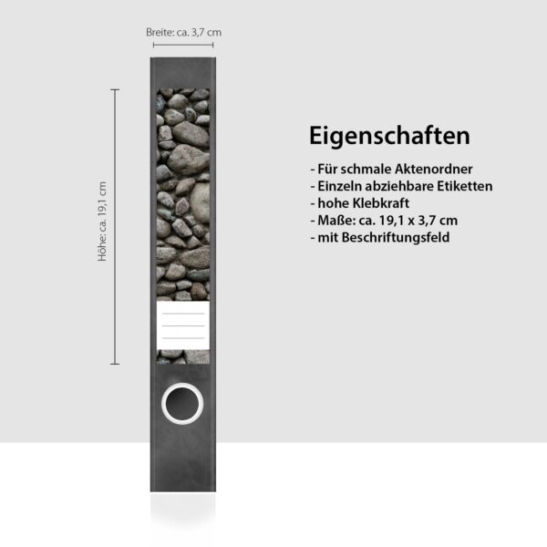 Etiketten für Ordner | Graue Steine 2 | 7 Aufkleber für schmale Ordnerrücken | Selbstklebende Design Ordneretiketten Rückenschilder